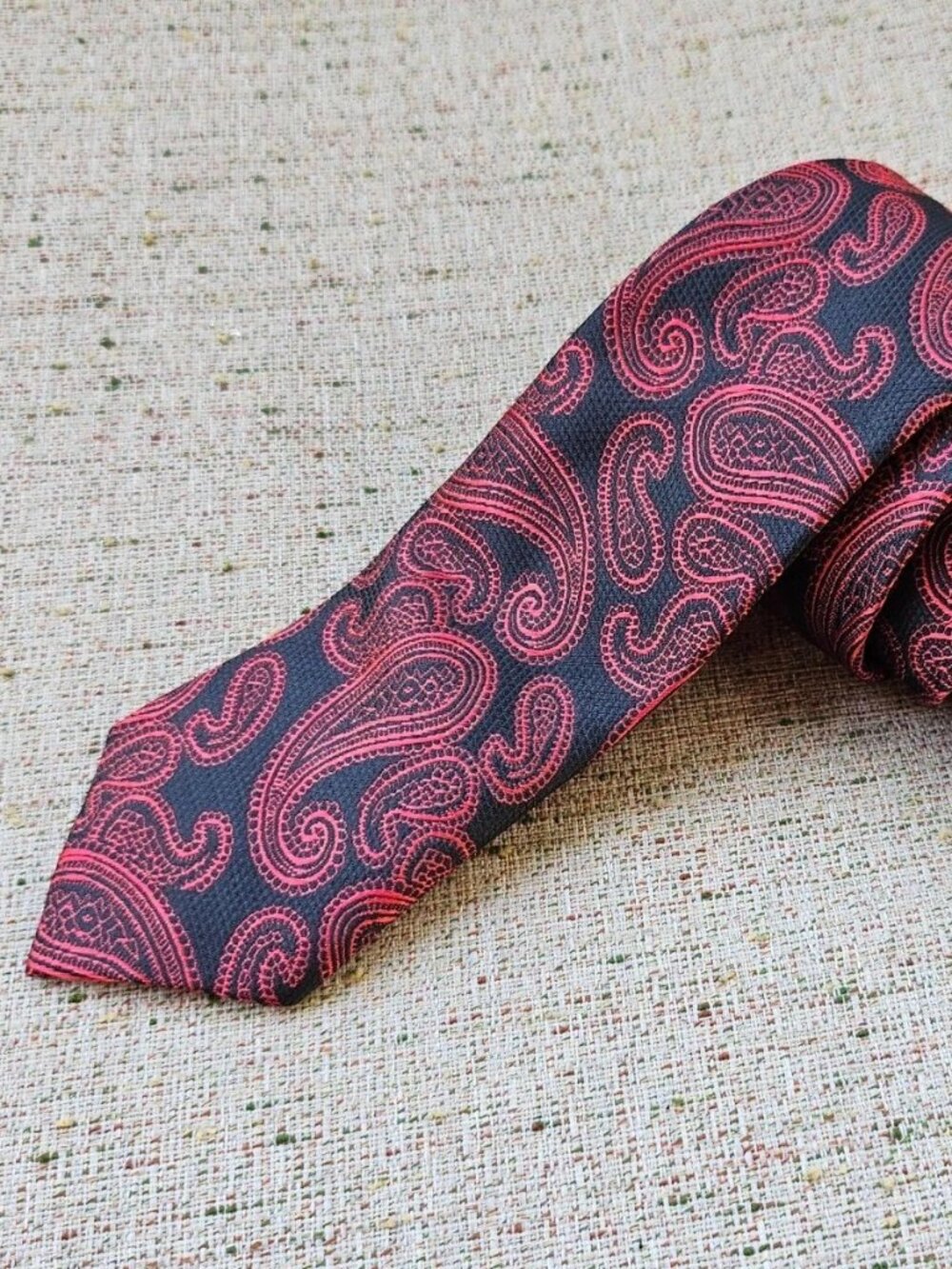 Men Tie Paisley Pattern Polyester Necktie Black/Red Dress Shirt Slim Fashion Tie